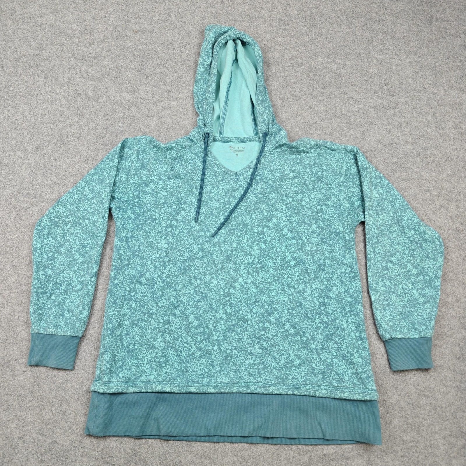 Athleta Sundown Alliance Hoodie Womens Xs Green Floral Jersey V Neck Pullover